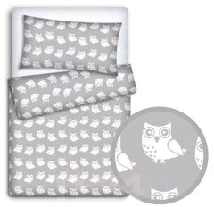 Baby 4Pc Bedding Set Pillow Duvet Quilt Fit Cotbed 140x70cm Owls Grey - MyHappy Baby