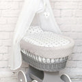 Moses Wicker Basket Full Set Bedding Set Canopy Grey/Dimple Grey/Small stars on White