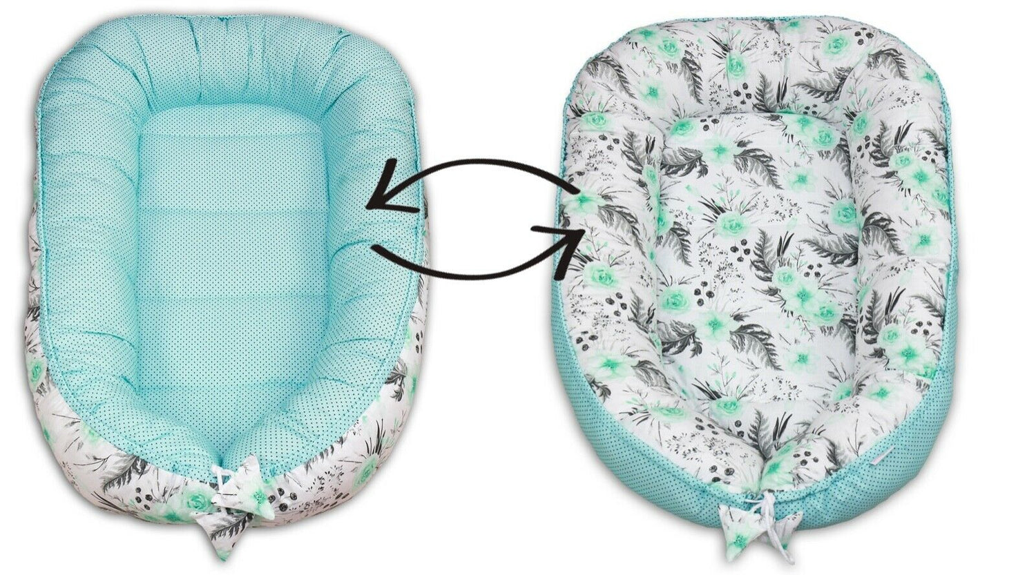 Baby Cocoon set 6pc Double-sided Sleep Nest Bed Cushion GREEN FLOWERS