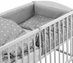 Baby 5Pc Dimple Bedding Set Pillow Duvet Quilt Bumper Fit Cotbed 140X70cm Dimple Grey/ Small White Stars On Grey - MyHappy Baby