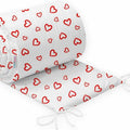 Baby Padded Bumper 100% Cotton To Fit Crib All Round 260cm Red Hearts On White