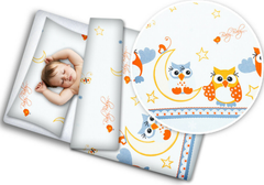 Baby 4Pc Bedding Set With Pillow And Duvet Nursery 120x90cm Owls Moon Grey - MyHappy Baby