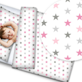 Baby Grey Pink Stars 4Pc Bedding Set + Pillow & Duvet 70x80cm To Fit Crib