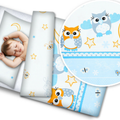 Owls moon blue BABY BEDDING SET 120x90cm PILLOWCASE DUVET COVER 2PC FIT COT