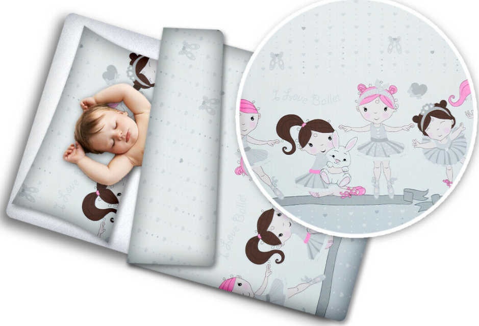 Baby Bedding Set 120X90 Pillowcase Duvet Cover 2Pc Fit Cot Ballerina Grey