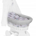 White Wicker Moses Basket Wheel Baby+Full Dimple Bedding Set Teddy Boy Grey