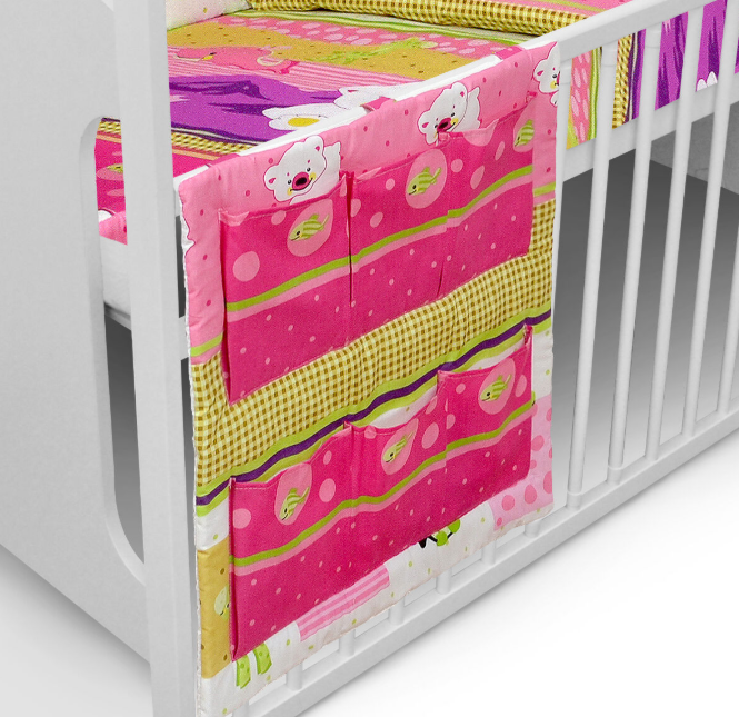 Baby Bed Nursery Hanging Storage 6 Pockets Cot Tidy Organiser Teddy & Fish Pink