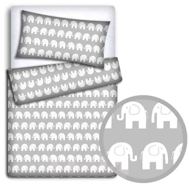 Baby Bedding Set 120x90cm Pillow Duvet 4Pc Fit Cot Elephants Grey