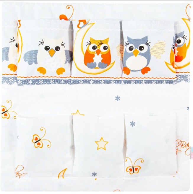 Cot Tidy Owls Moon Grey Nursery Hanging Storage 6 Pockets Ballerina Pink