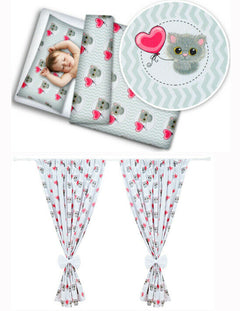 Nursery 2Pc Crib Bedding Set With Matching Curtains For Bedroom Cat Chevron Grey - MyHappy Baby