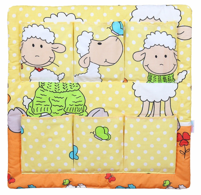 Cot Tidy Organiser Bed Nursery Hanging Storage 6 Pockets Sheep Yellow