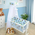 Baby Cot Bedding Set - 10 Piece Including Cot Bumper, Pillow, Duvet and Canopy to Fit 90x40cm Crib Owls Blue - 100% Cotton