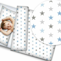 Baby 4Pc Bedding Set With Pillow And Duvet Nursery 120x90cm Grey Blue Stars