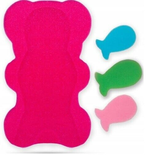 Baby Bath Sponge + 3 Small Sponges Safety Support Comfort Soft Safe Foam Pink