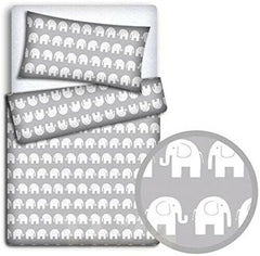 Baby 3Pc Bedding Set Cotton Pillow Duvet Bumper Fit Cot 120x60 Elephants On Grey - MyHappy Baby