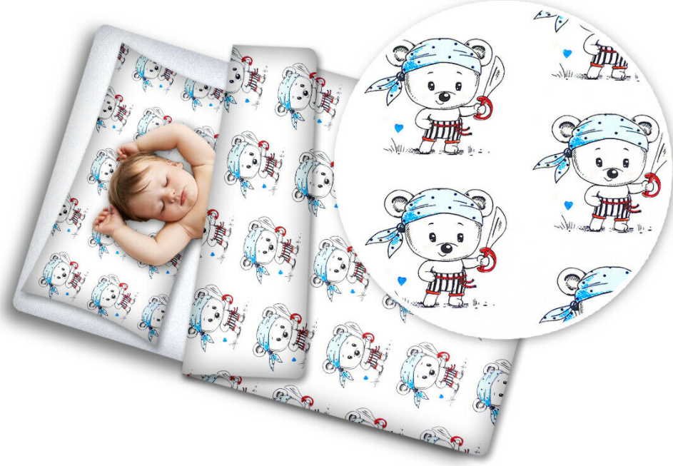 Baby bedding set 2pc 100% cotton pillowcase duvet cover 70x80cm fit crib - Teddy Pirate