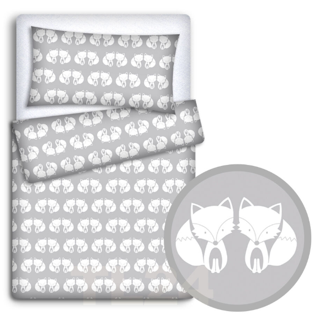 Baby Bedding Fit Cotbed 135x100cm Pillowcase Duvet Cover 2Pc Fox Grey