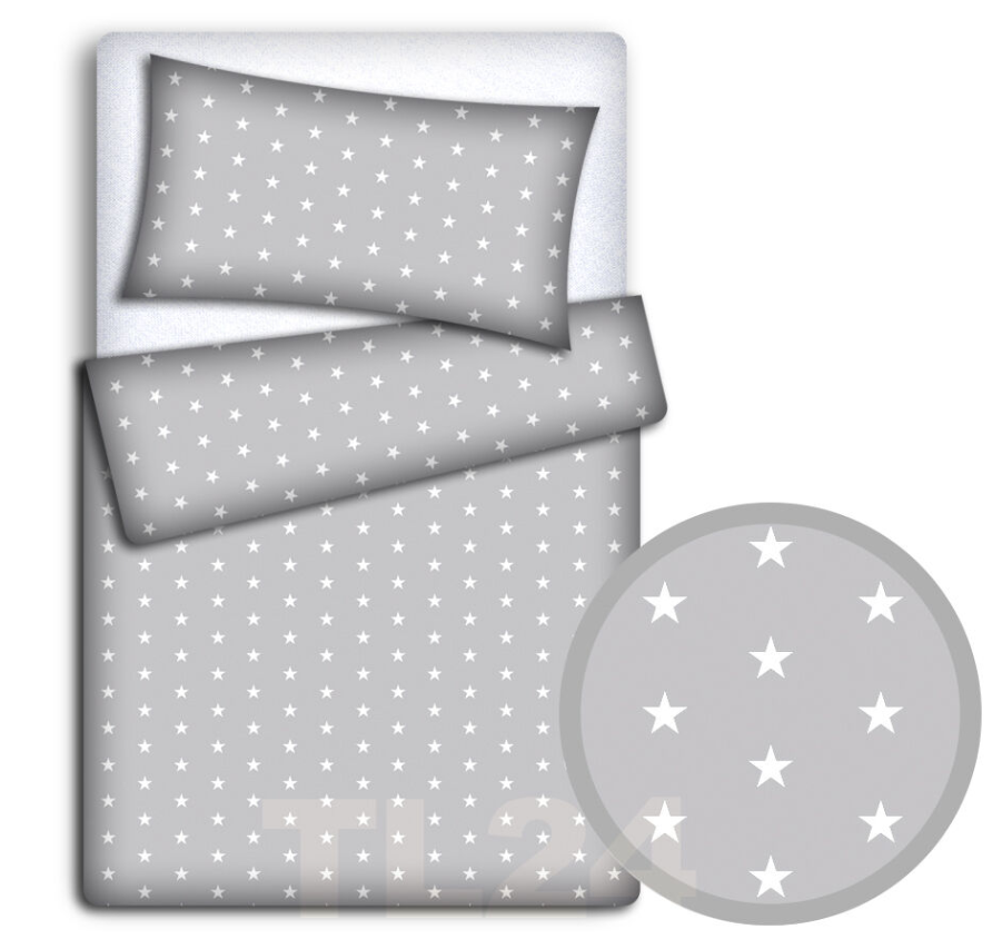 Baby Bedding Fit Crib Set 70X80cm Pillowcase Duvet Cover 2Pc Small Stars On Grey