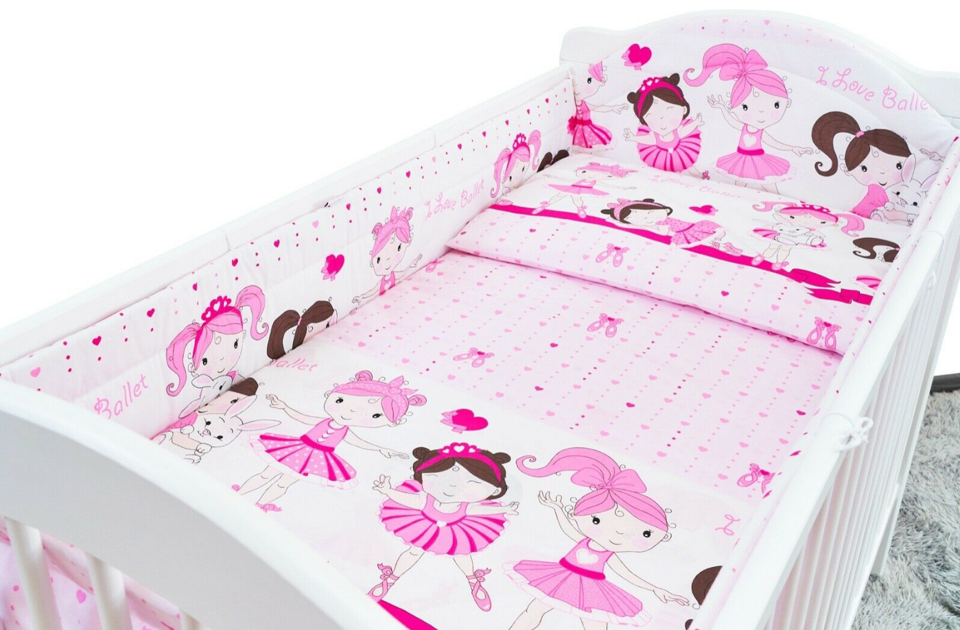 Bedding Set 3Pc Bumper All Around Pillowcase Duvet Cover Fit Cot 120X60 Ballerina Pink