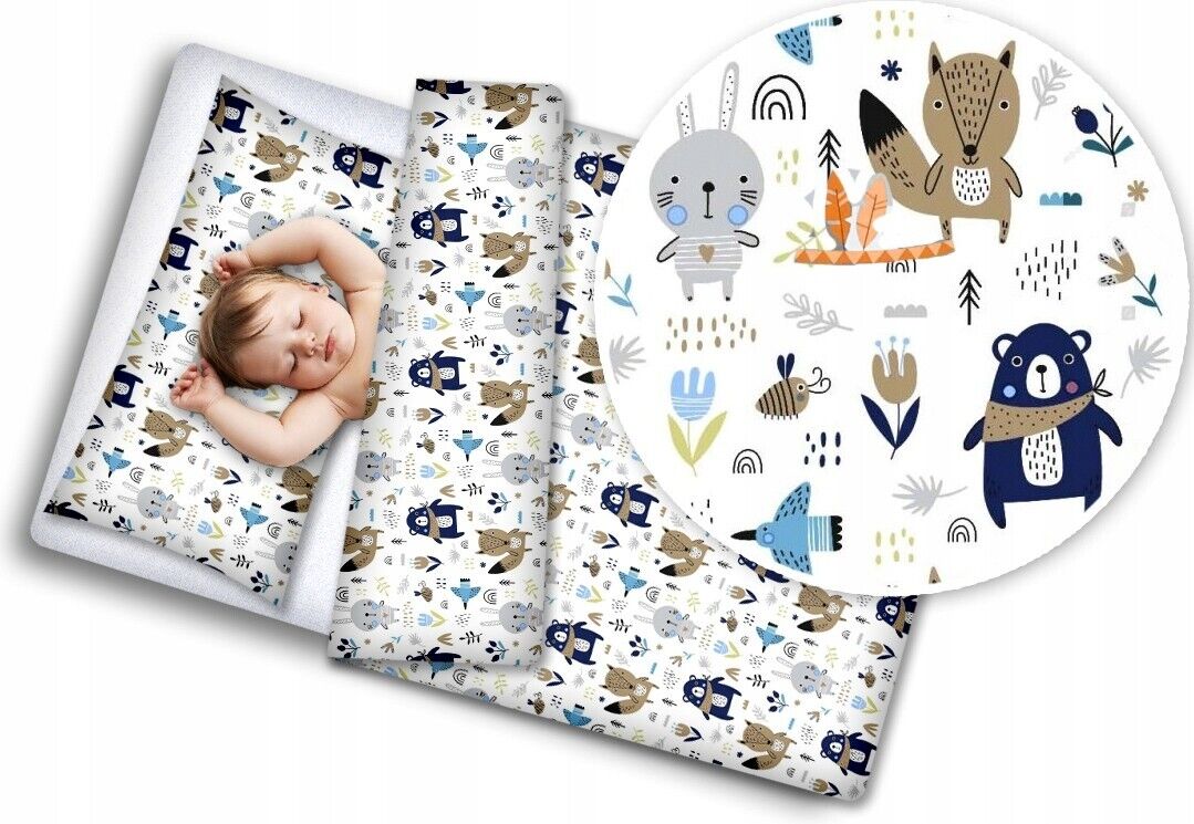 Baby bedding set 5pc nursery cotton pillow duvet bumper 70x80cm Animals Navy