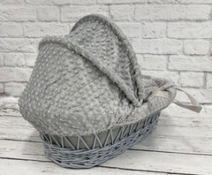 Luxury Moses Basket Padded Grey Wicker Baby Full Set - Grey Dimple - MyHappy Baby