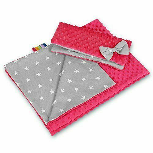 Warm Baby Blanket Dimple Quilt Pillow 100X75 Pink - Small White Stars On Grey