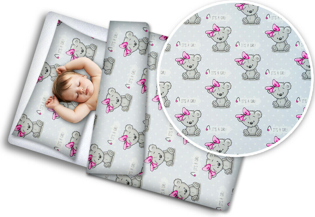 Bedding Set 4Pc Fit Kids Junior Bed 150X120 Teddy Girl Bear Grey