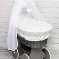 Full Bedding Set With Canopy To Fit Wicker Moses Basket Small Grey Stars With White