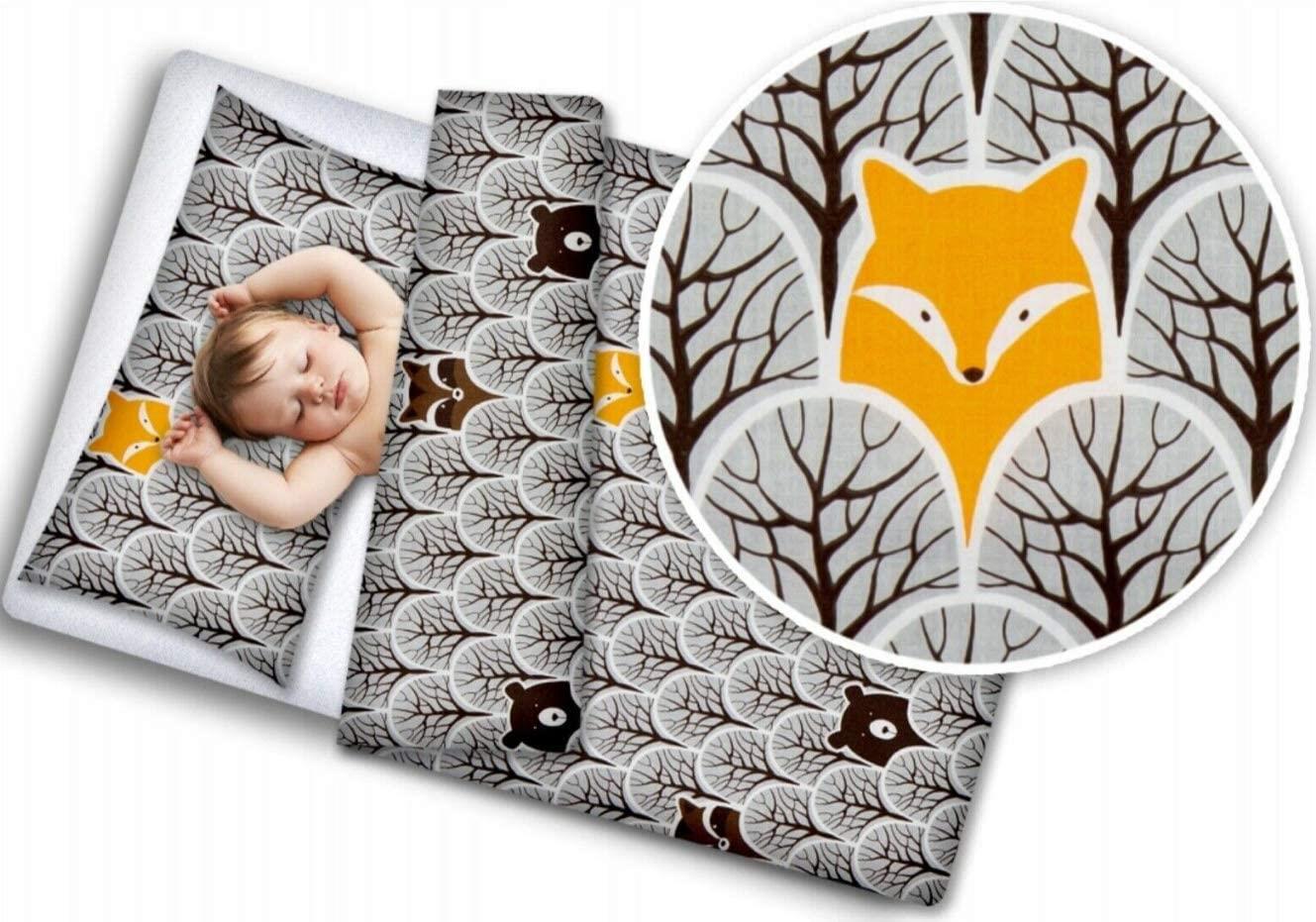 Baby 3Pc Bedding Set Pillow Duvet Bumper Fit Cotbed 140X70cm Fox In Forest Grey