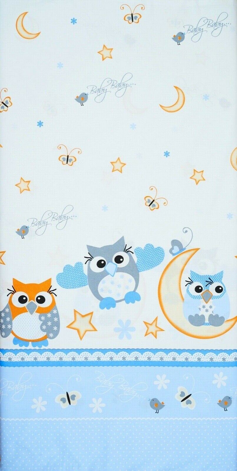 Baby Fitted Cot Sheet Printed Design 100% Cotton Mattress 120X60 cm Owls Moon Blue