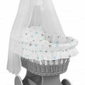 Full Bedding Set With Canopy To Fit Wicker Moses Basket Blue Grey Stars