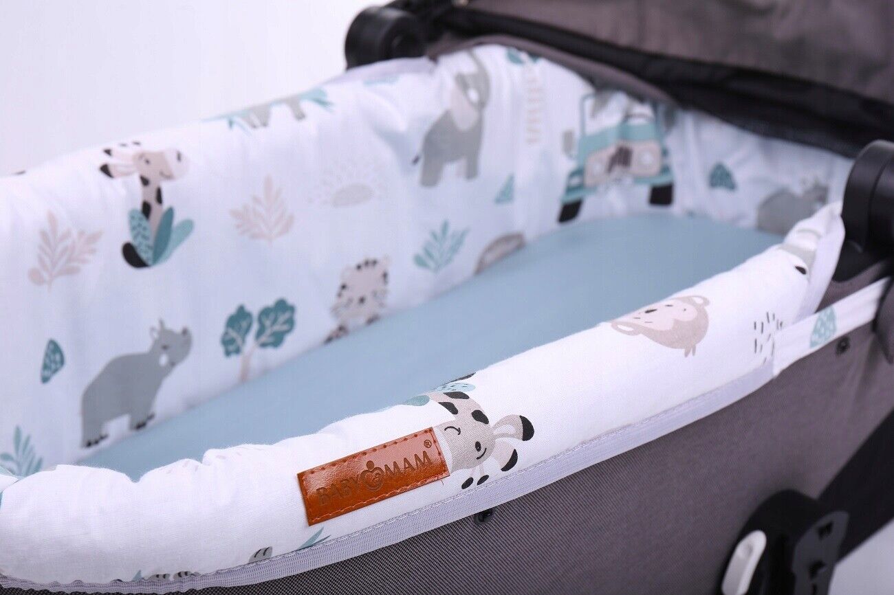 Carrycot cover Double-sided Liner Pushchair Pram On Safari/Sage