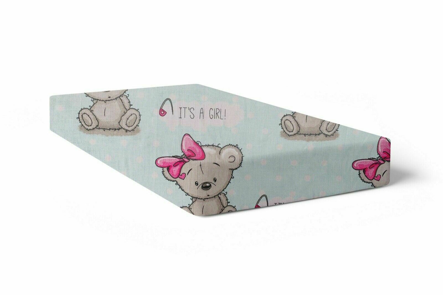 Baby Fitted Toddler Bed Sheet Printed 100% Cotton Mattress 160X80cm Teddy Girl Mint