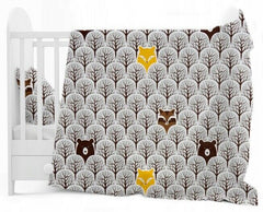 Baby 6Pc Bedding Set Pillow Duvet Quilt Sheet Bumper Fit Cotbed 140X70cm Fox In Forest Grey - MyHappy Baby