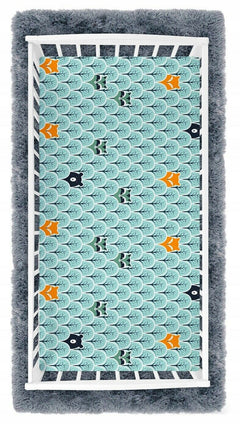 Baby Fitted Cot Bed Sheet Printed 100% Cotton Mattress 140X70cm Fox In Forest Turquoise - MyHappy Baby