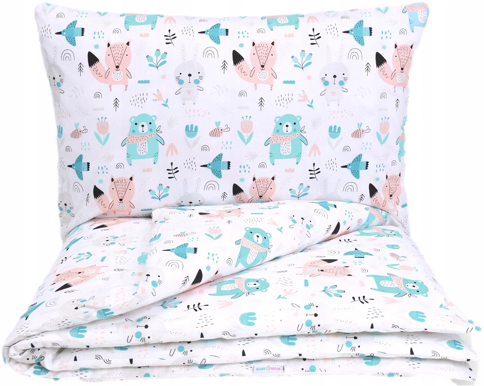 Baby bedding set 5pc nursery cotton pillow duvet bumper 70x80cm Animals Turquoise