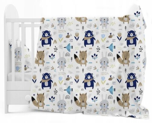 Baby bedding set 5pc nursery cotton pillow duvet bumper 70x80cm Animals Navy