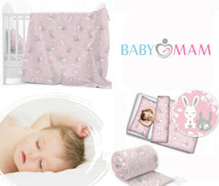 Baby 5Pc Bedding Set Pillow Duvet Bumper Fit Cotbed 140x70cm Bunny Pink - MyHappy Baby