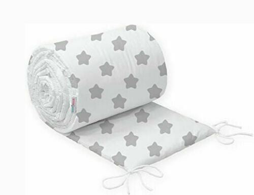 Padded Bumper To Fit Baby Cot Bed All-Round Cotton 420cm Big Stars With White