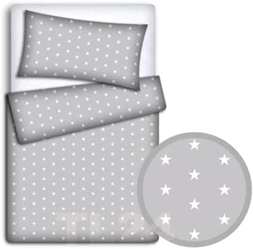 Baby Bedding Set 10Pc Fit Cot Bed 140x70cm - Small White Stars On Grey