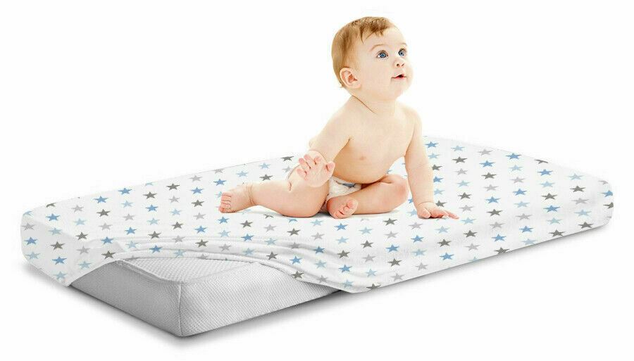 Baby Fitted Cot Sheet Printed Design 100% Cotton Mattress 120X60 cm Grey Blue Stars
