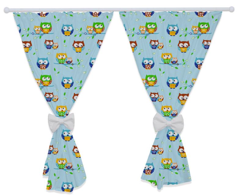 Nursery Curtains for Babies & Toddler's Bedroom Owls blue