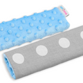Dimple Belt Cover Car Seat Pram Pad Shoulder Soft Strap 2 Piece Blue/Dots Grey