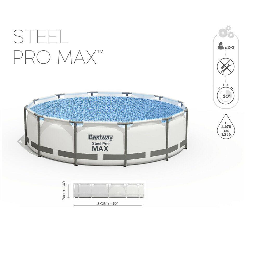 56408 Bestway 10Ft 305cmx76cm Grey Steel Pro Max Round Pool With Filtration Pump