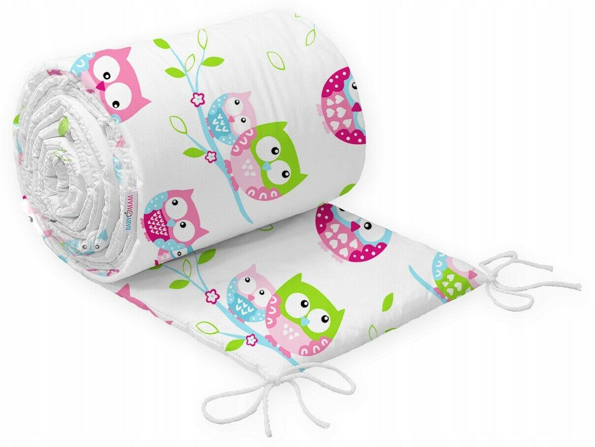 Padded Bumper To Fit Baby Cot Bed All-Round Cotton 420cm Owls White