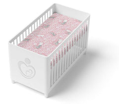 Baby Fitted Cot Bed Sheet Printed 100% Cotton Mattress 140X70cm Bunny Pink - MyHappy Baby