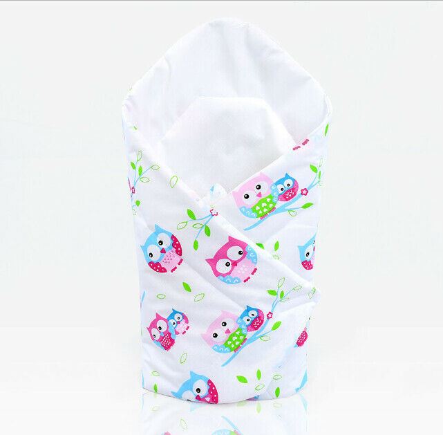 Baby Swaddle Wrap Newborn Bedding Blanket 100% Cotton Sleeping Bag Owls White