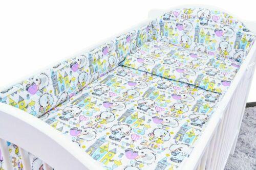 Padded Bumper To Fit Baby Cot Bed All-Round Cotton 420cm Little Elephant