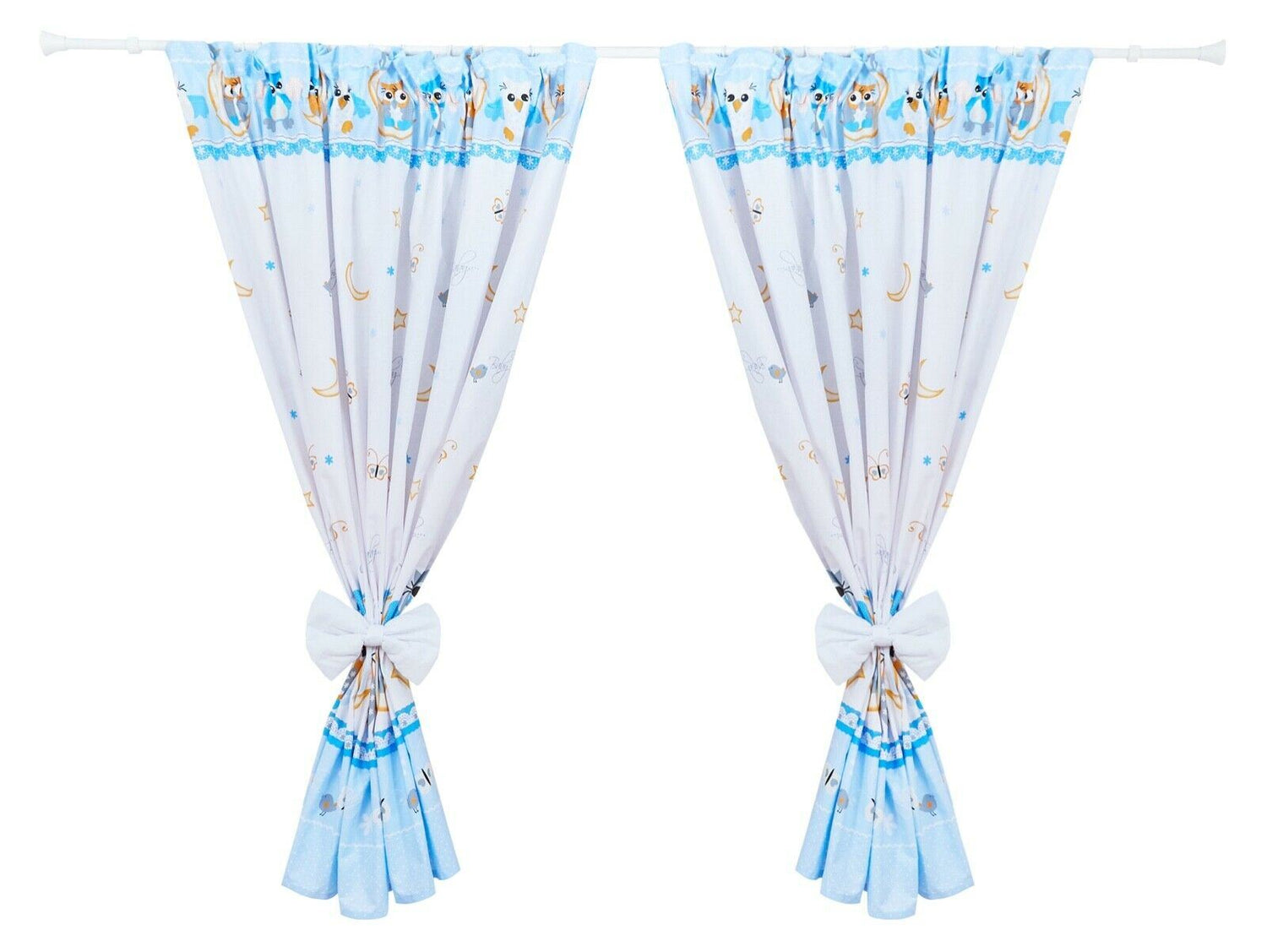 Nursery Curtains for Babies & Toddler's Bedroom Owls moon blue