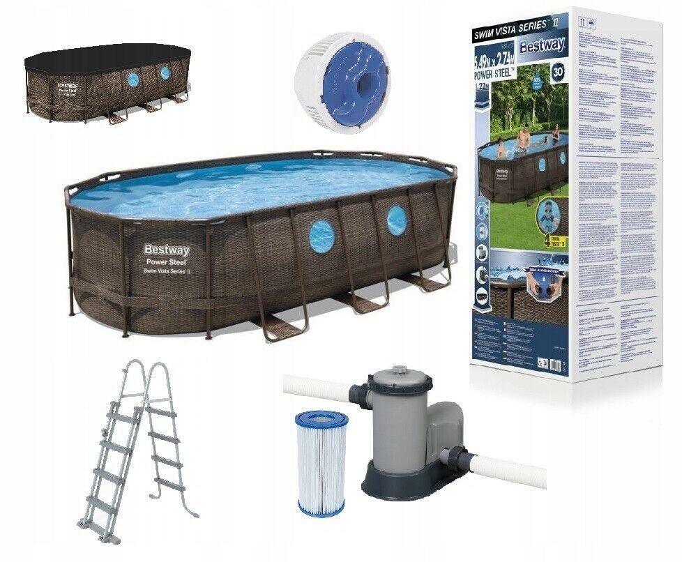 Bestway Power Steel Swim Vista Series 18Ft X 9Ft X 48In Oval Pool With Pump